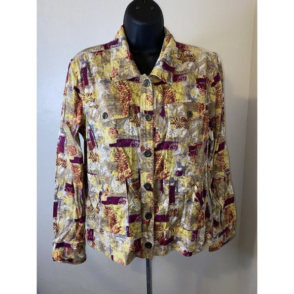 Christopher And Banks Jean Jacket women medium Colorful Design - Picture 2 of 9